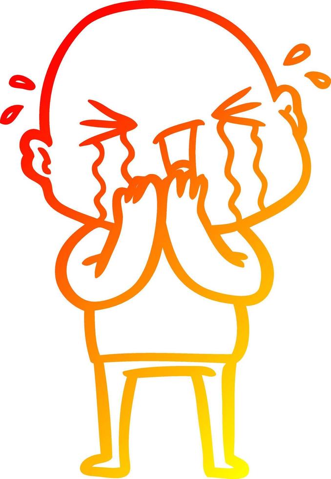 warm gradient line drawing cartoon crying bald man vector