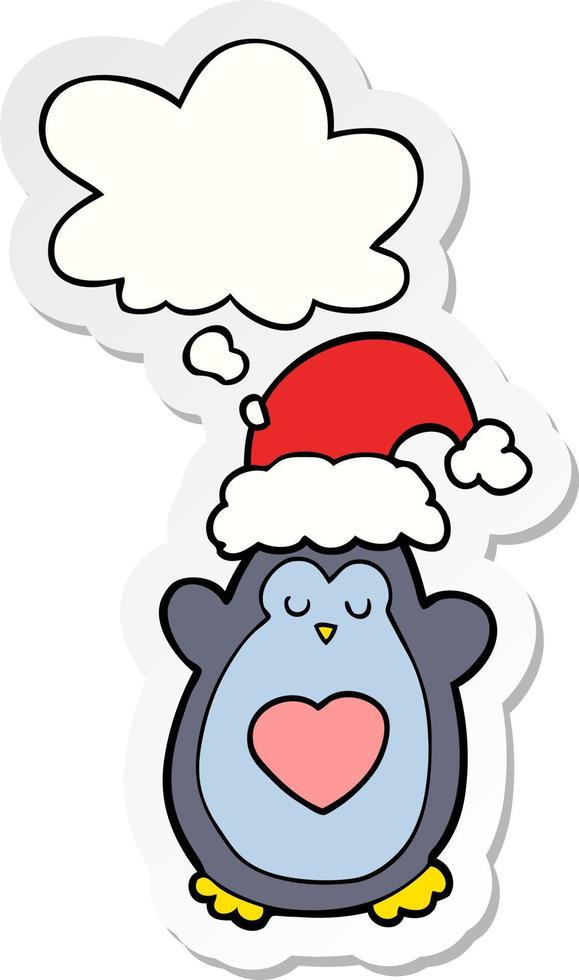 cute christmas penguin and thought bubble as a printed sticker vector