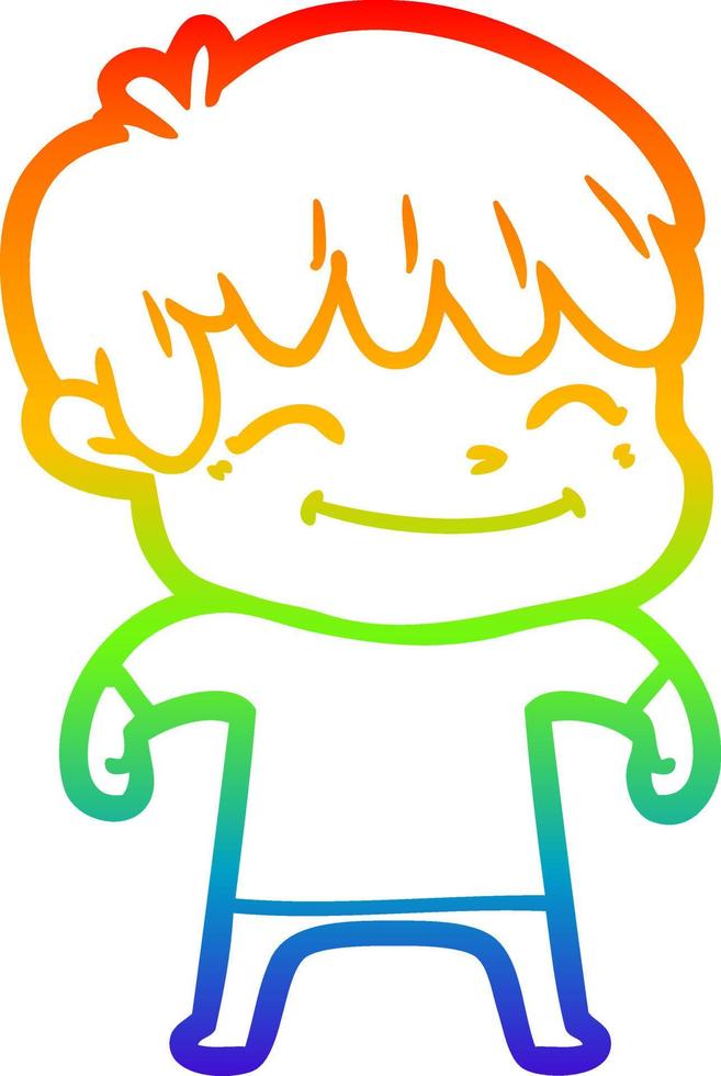 rainbow gradient line drawing happy cartoon boy vector