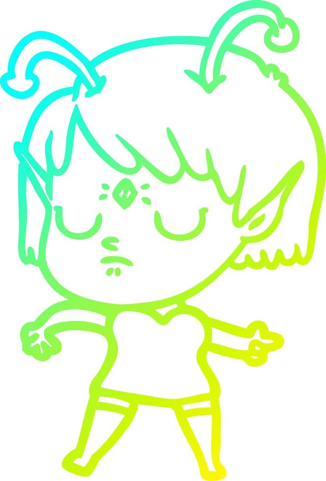 cold gradient line drawing cartoon alien girl vector
