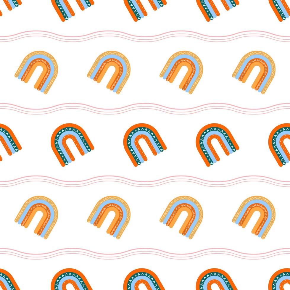 Scandinavian rainbow with ornaments seamless pattern vector
