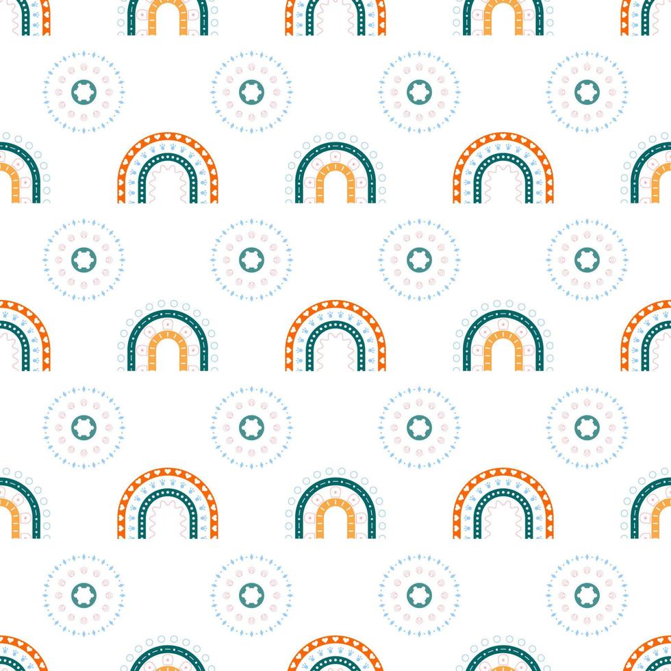 Scandinavian rainbow with ornaments seamless pattern vector