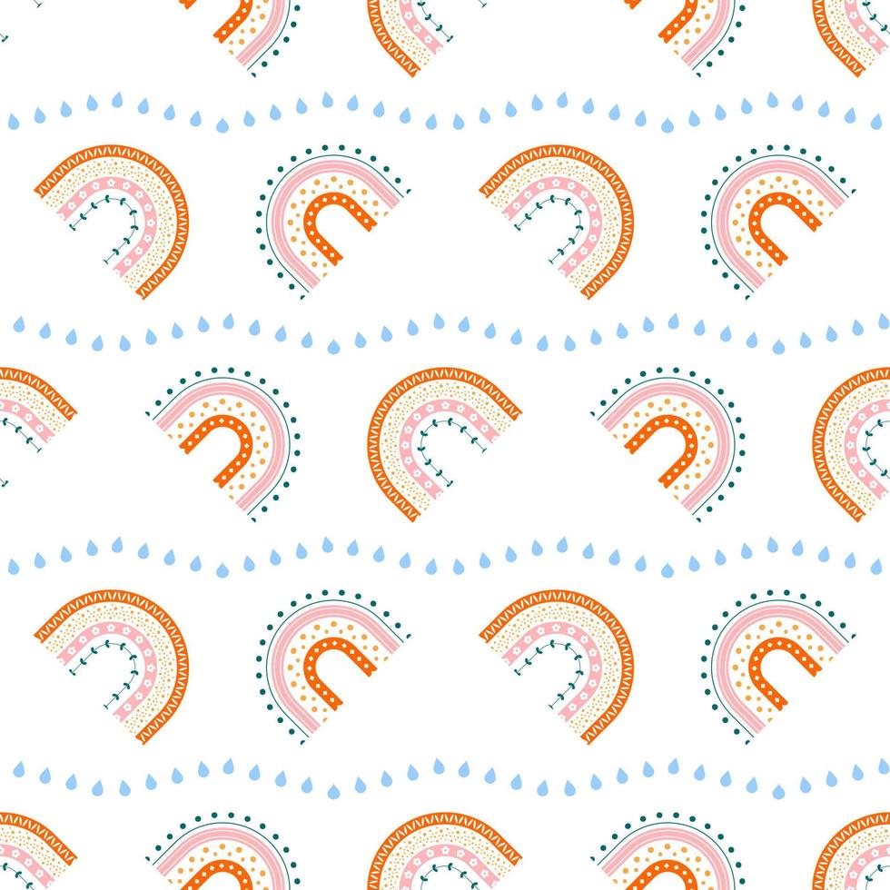 Scandinavian rainbow with ornaments seamless pattern vector