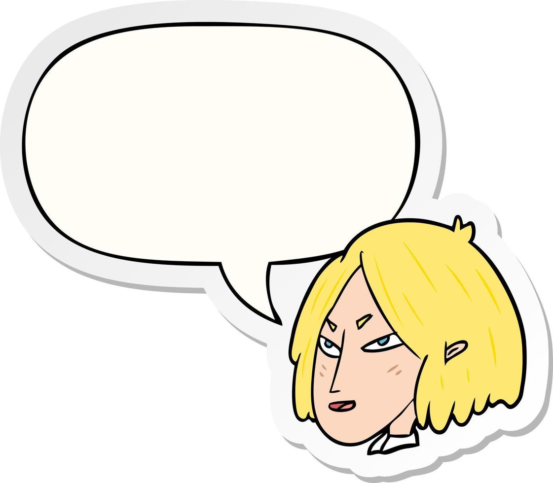 cartoon woman and speech bubble sticker vector