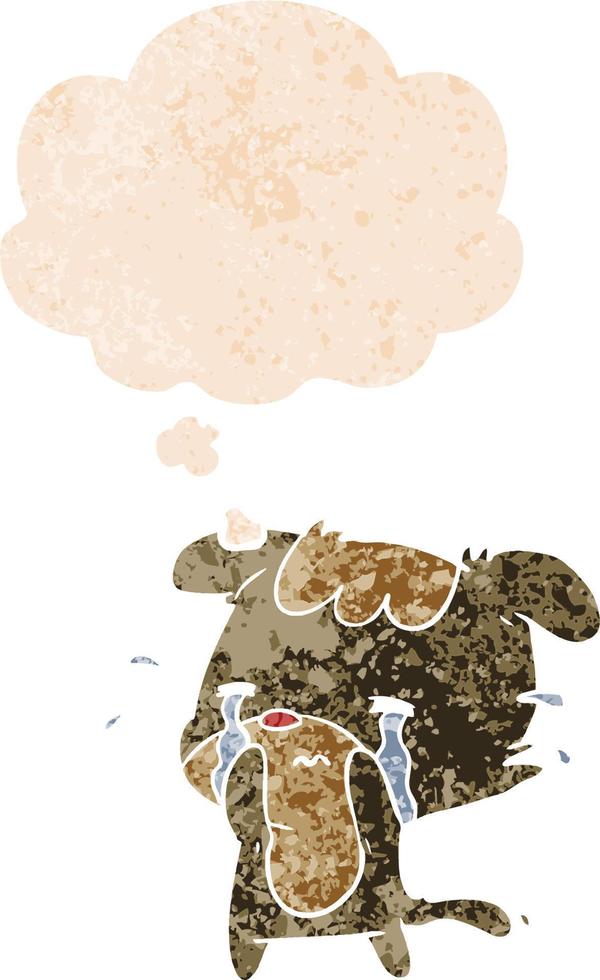 cartoon sad dog and thought bubble in retro textured style vector