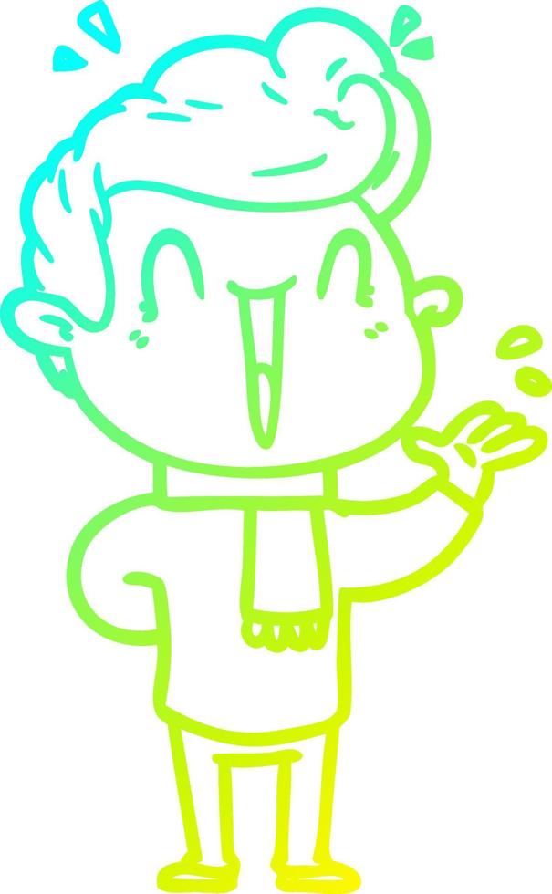 cold gradient line drawing cartoon excited man vector
