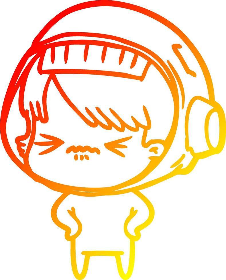 warm gradient line drawing angry cartoon space girl with hands on hips vector