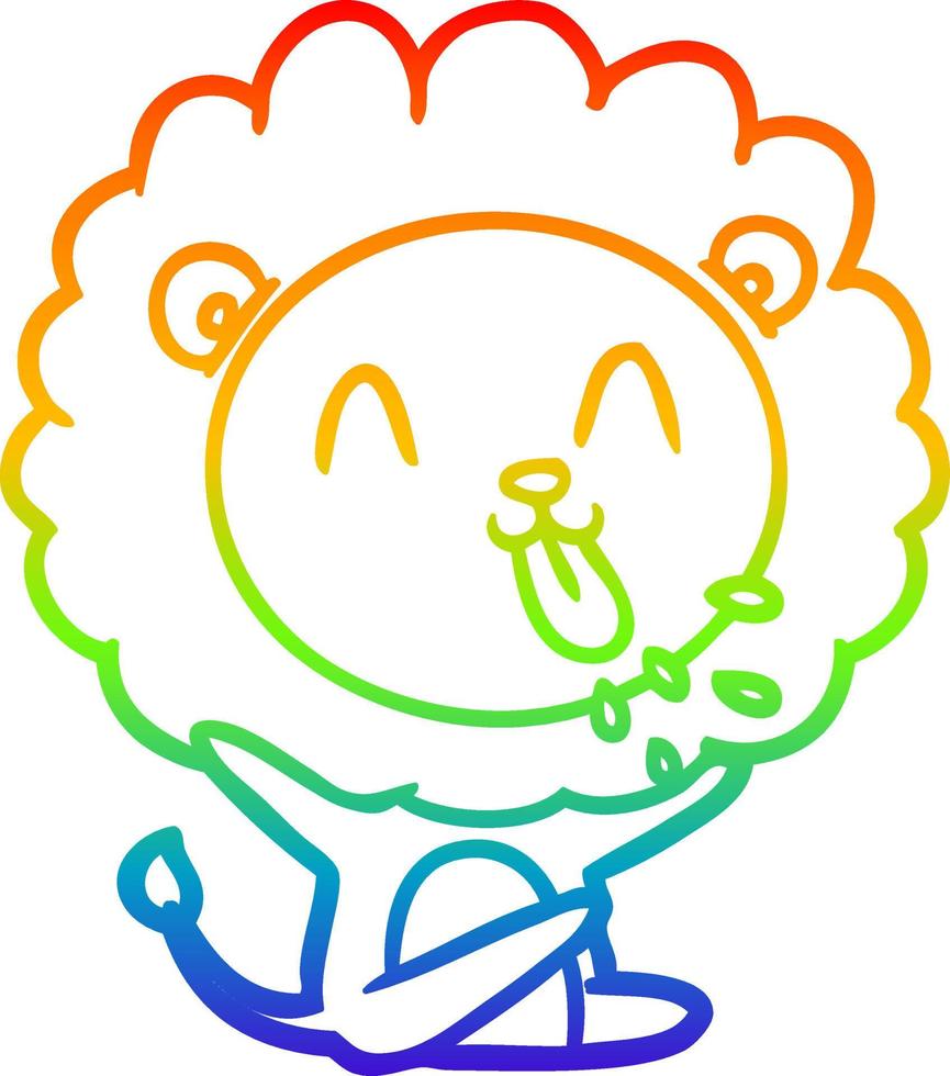 rainbow gradient line drawing happy cartoon lion vector