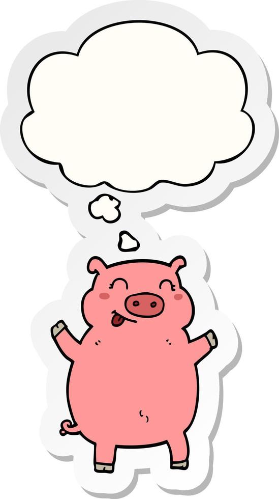 cartoon pig and thought bubble as a printed sticker vector