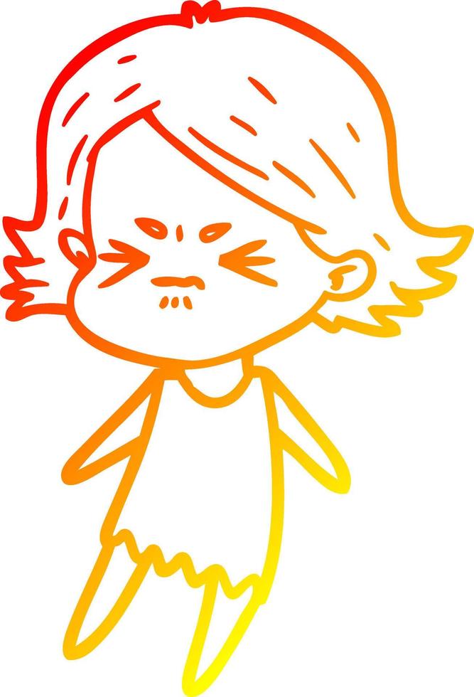 warm gradient line drawing cartoon angry woman vector