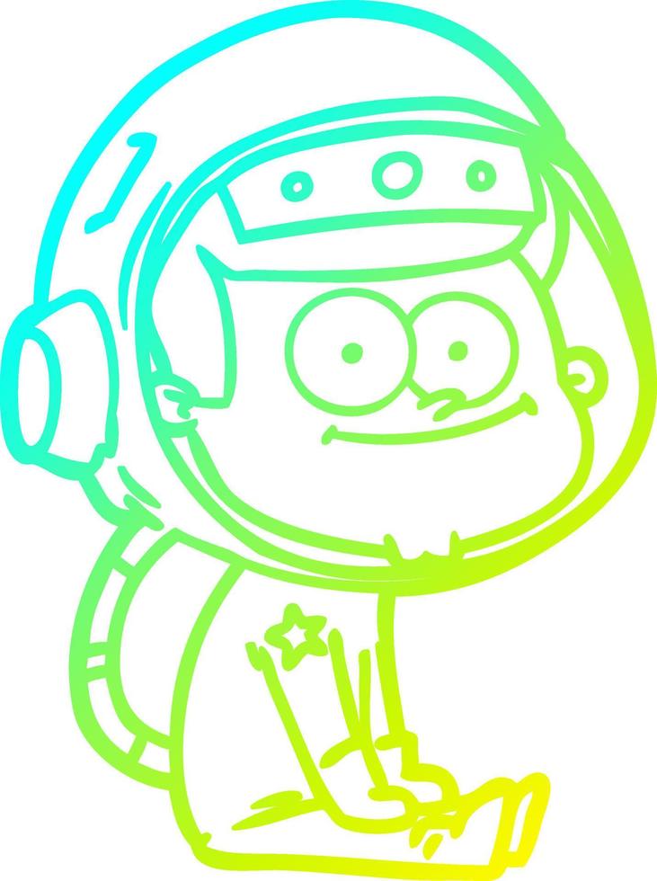 cold gradient line drawing happy astronaut cartoon vector