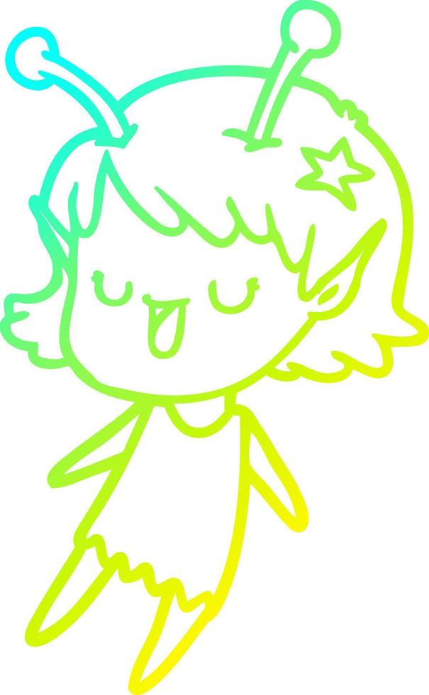 cold gradient line drawing happy alien girl cartoon vector