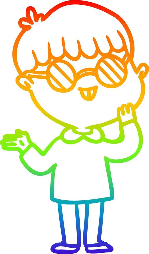 rainbow gradient line drawing cartoon boy wearing spectacles vector