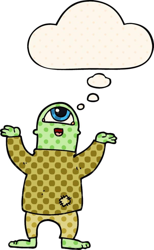 cartoon halloween monster and thought bubble in comic book style vector