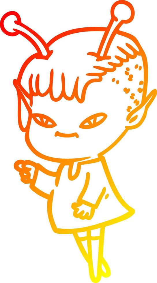 warm gradient line drawing cute cartoon alien girl vector