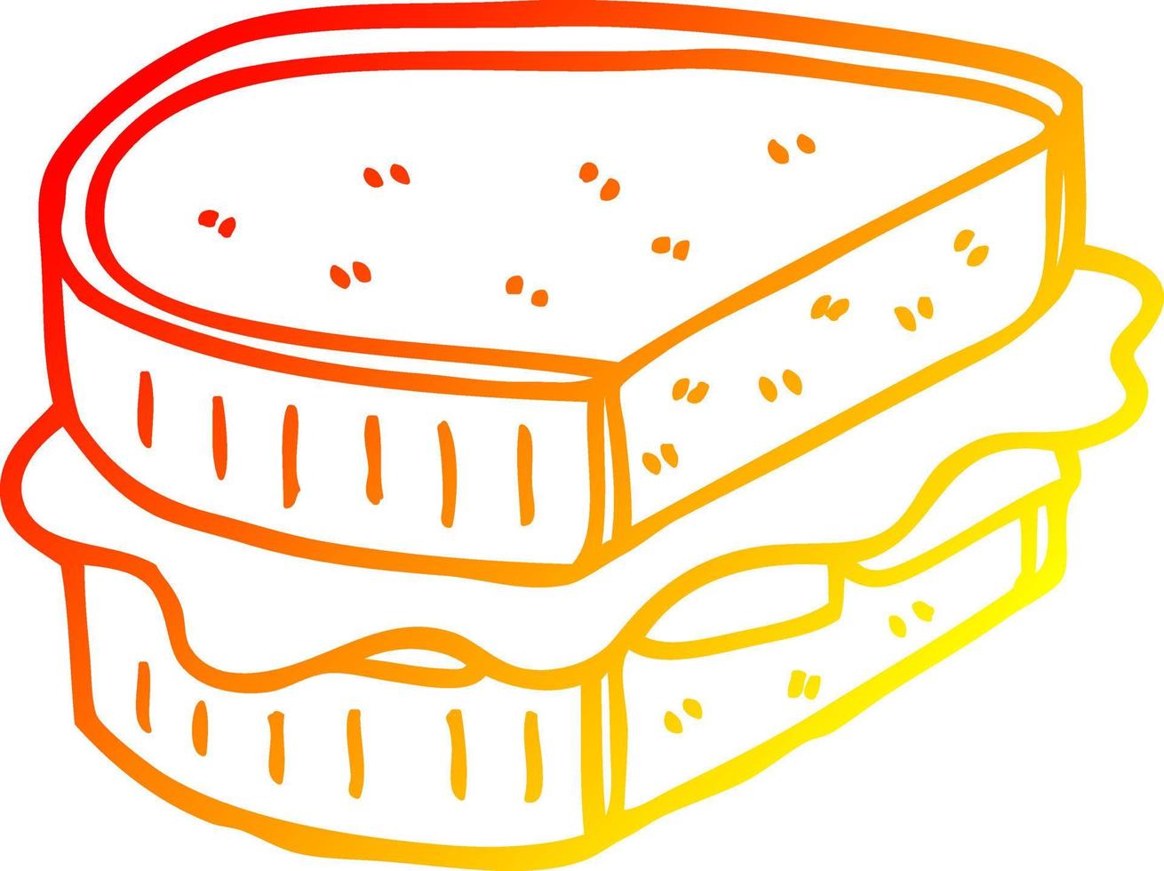 sándwich tostado de dibujos animados de dibujo de línea de gradiente cálido vector