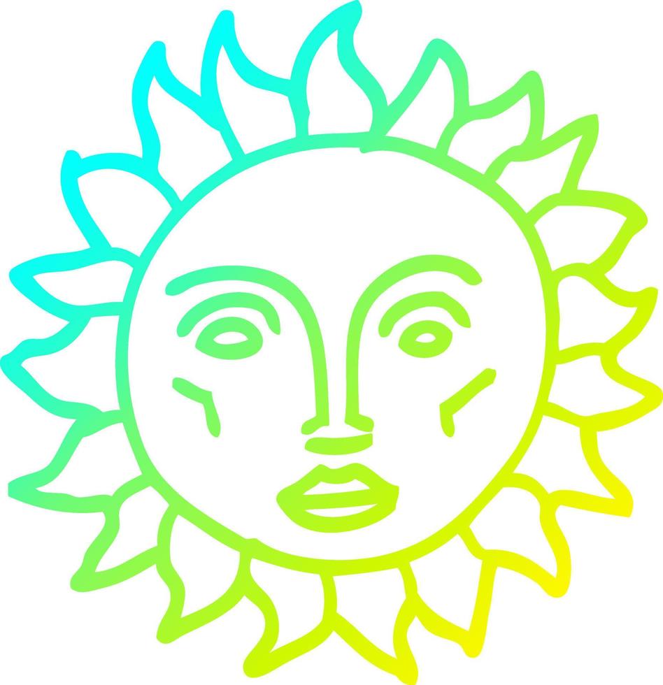 cold gradient line drawing cartoon traditional sun face vector