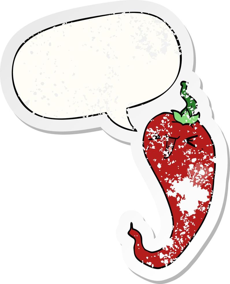 cartoon hot chili pepper and speech bubble distressed sticker vector