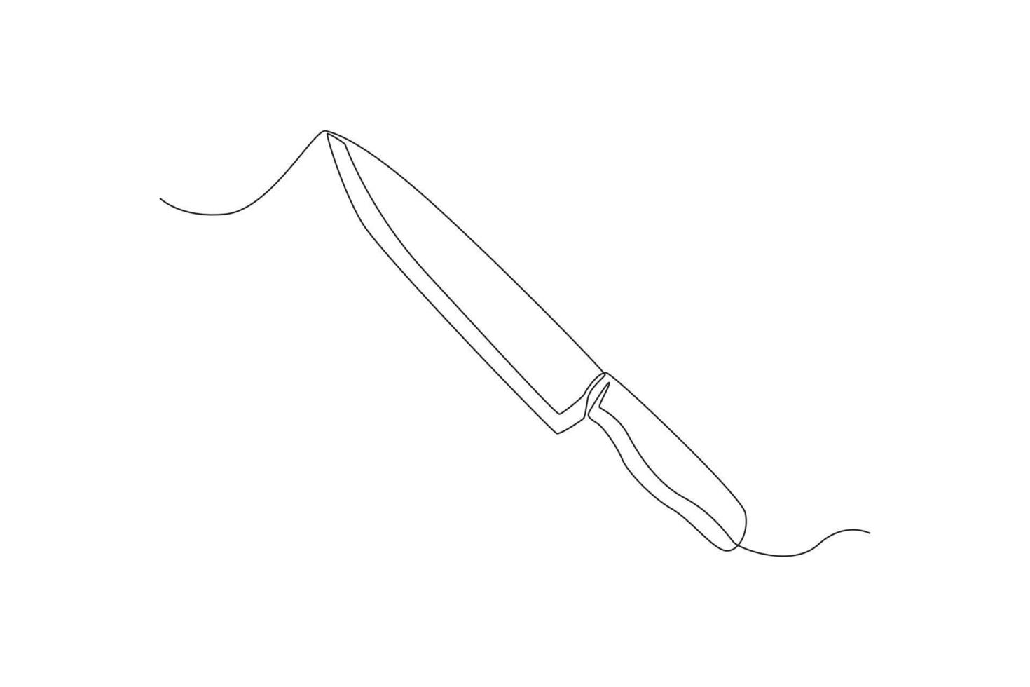 Continuous one line drawing steel kitchen knife. Kitchen appliances