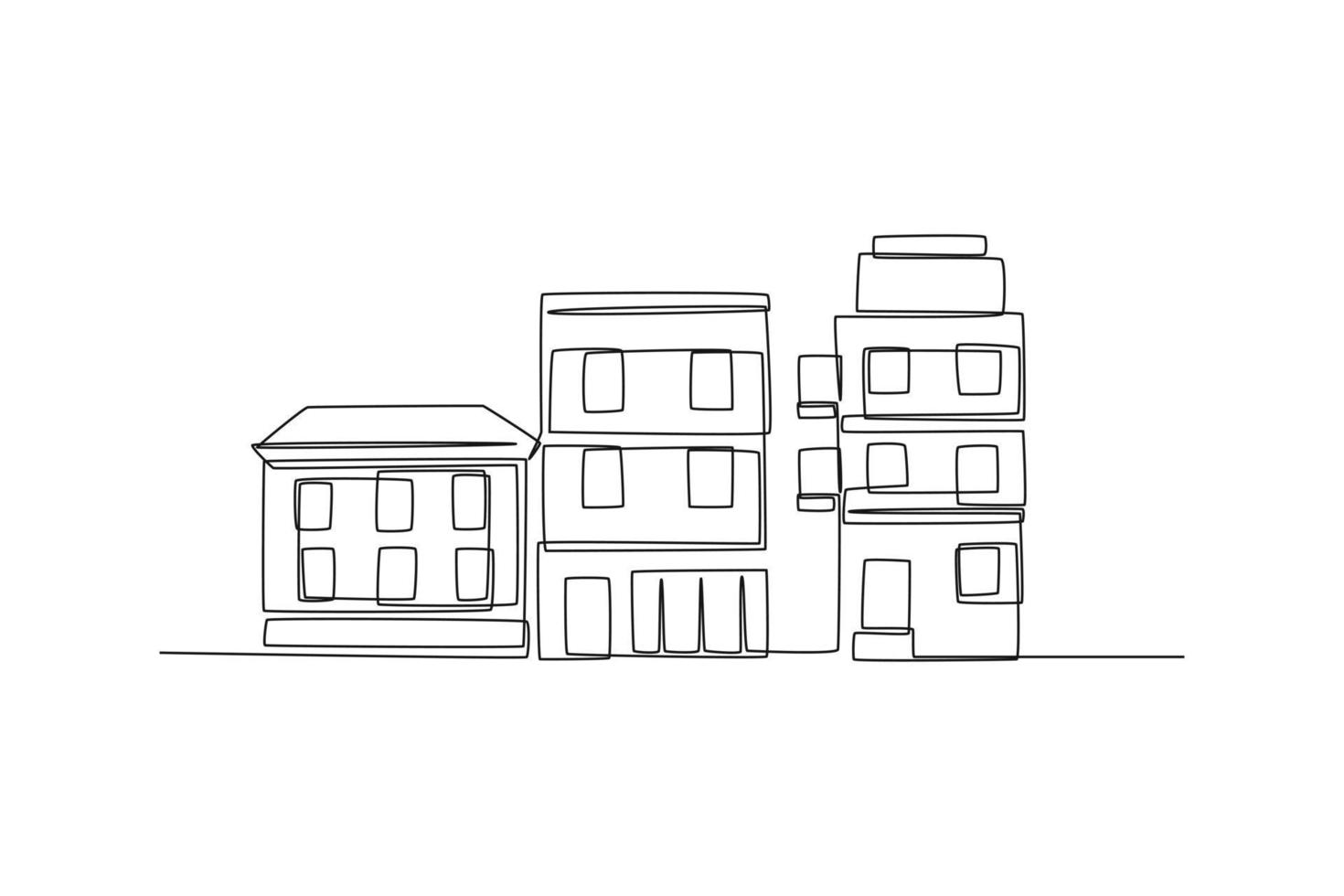 Single one line drawing apartment building in modern city. Home architecture property concept. Continuous line draw design graphic vector illustration.