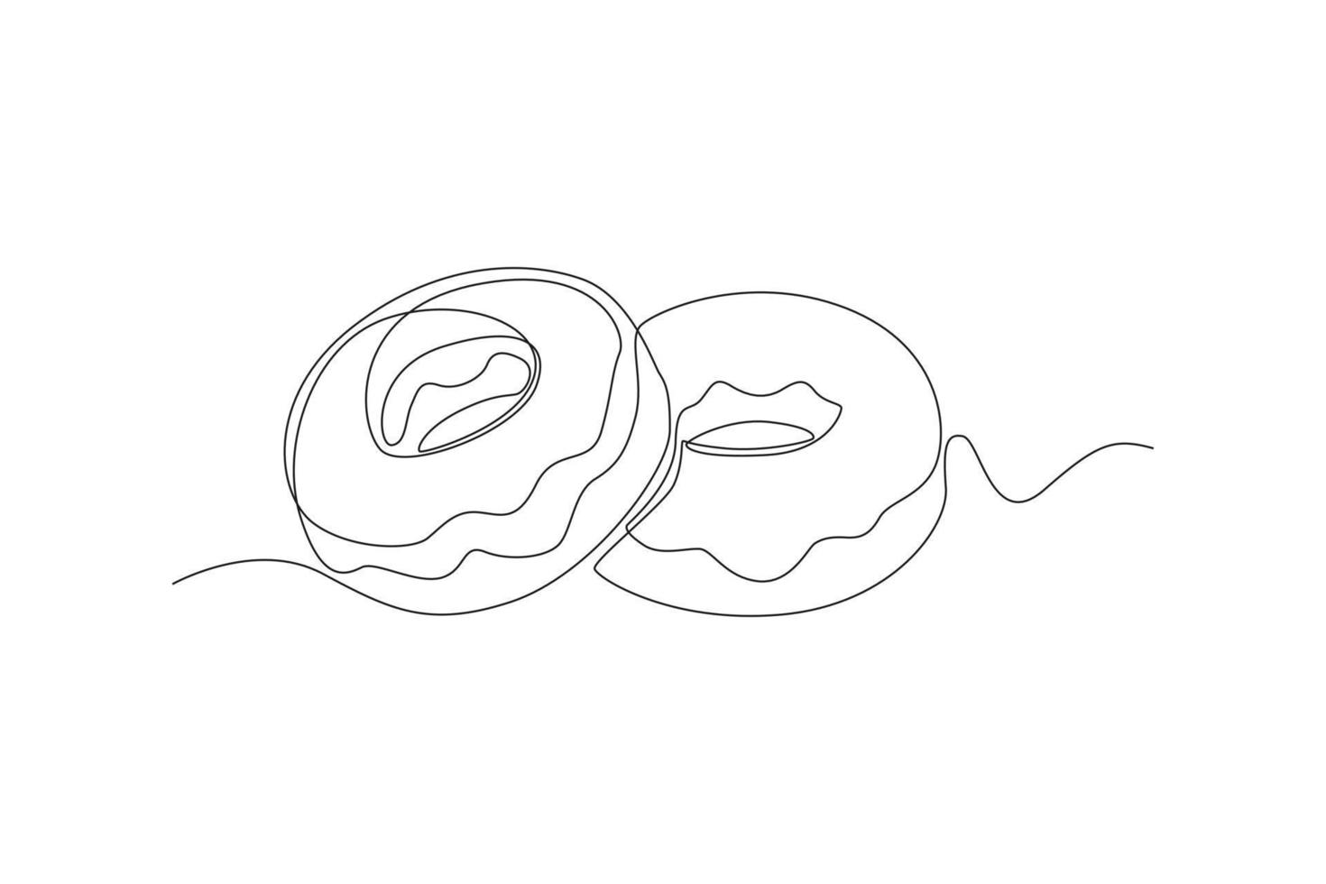 Single one line drawing fresh donuts. World food day concept. Continuous line draw design graphic vector illustration.