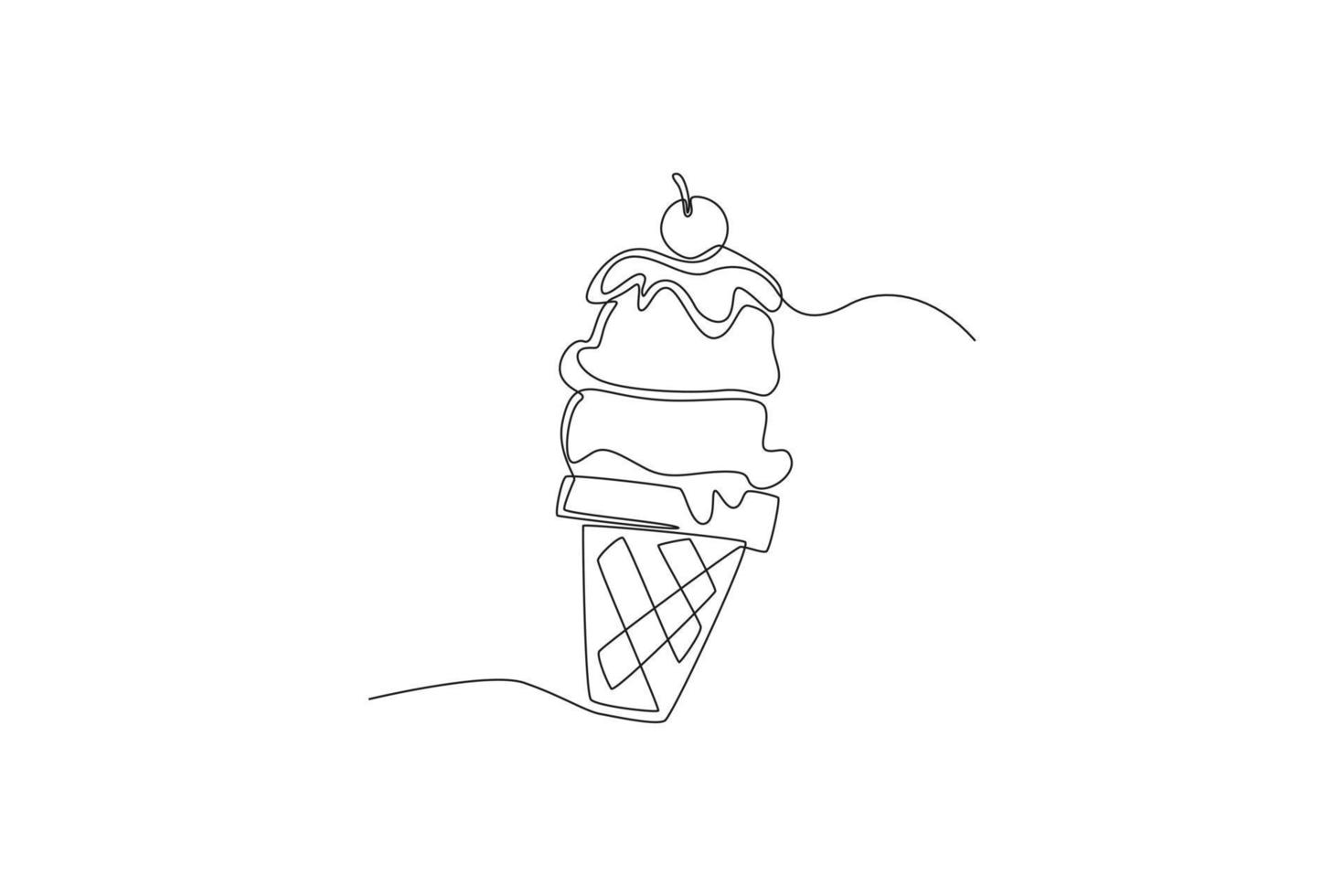 Single one line drawing ice cream scoop with cone. World food day concept. Continuous line draw design graphic vector illustration.