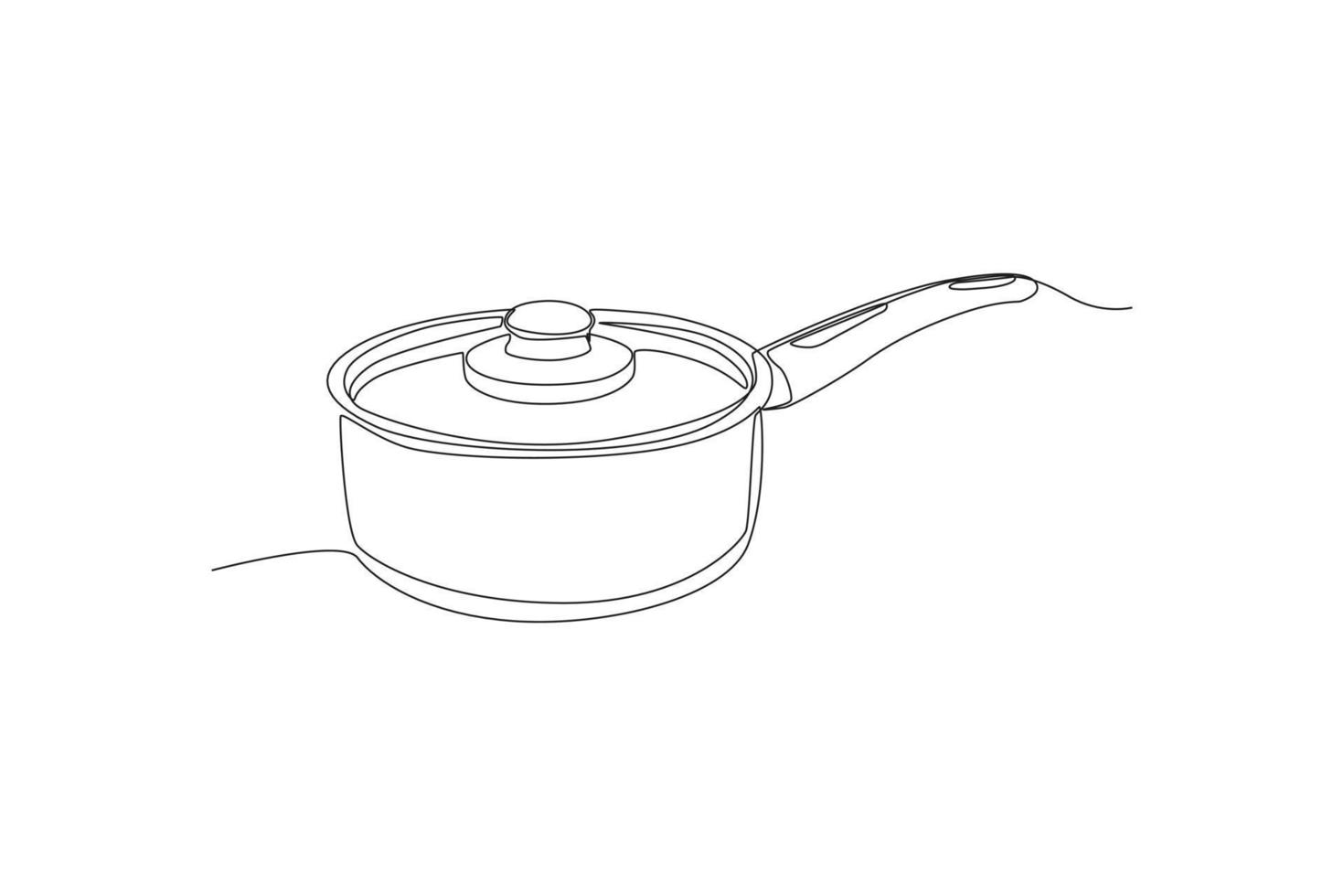 Continuous one line drawing saucepan with lid. Kitchen appliances concept. Single line draw design vector graphic illustration.