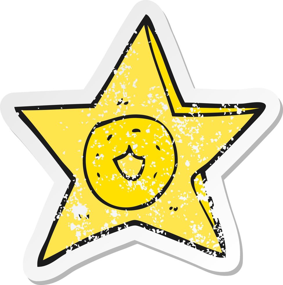 retro distressed sticker of a cartoon sheriff badge vector