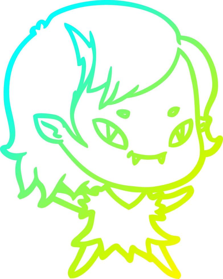 cold gradient line drawing cartoon friendly vampire girl vector