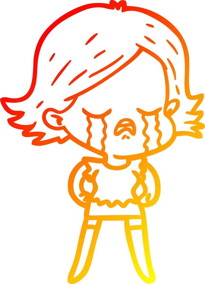 warm gradient line drawing cartoon girl crying vector