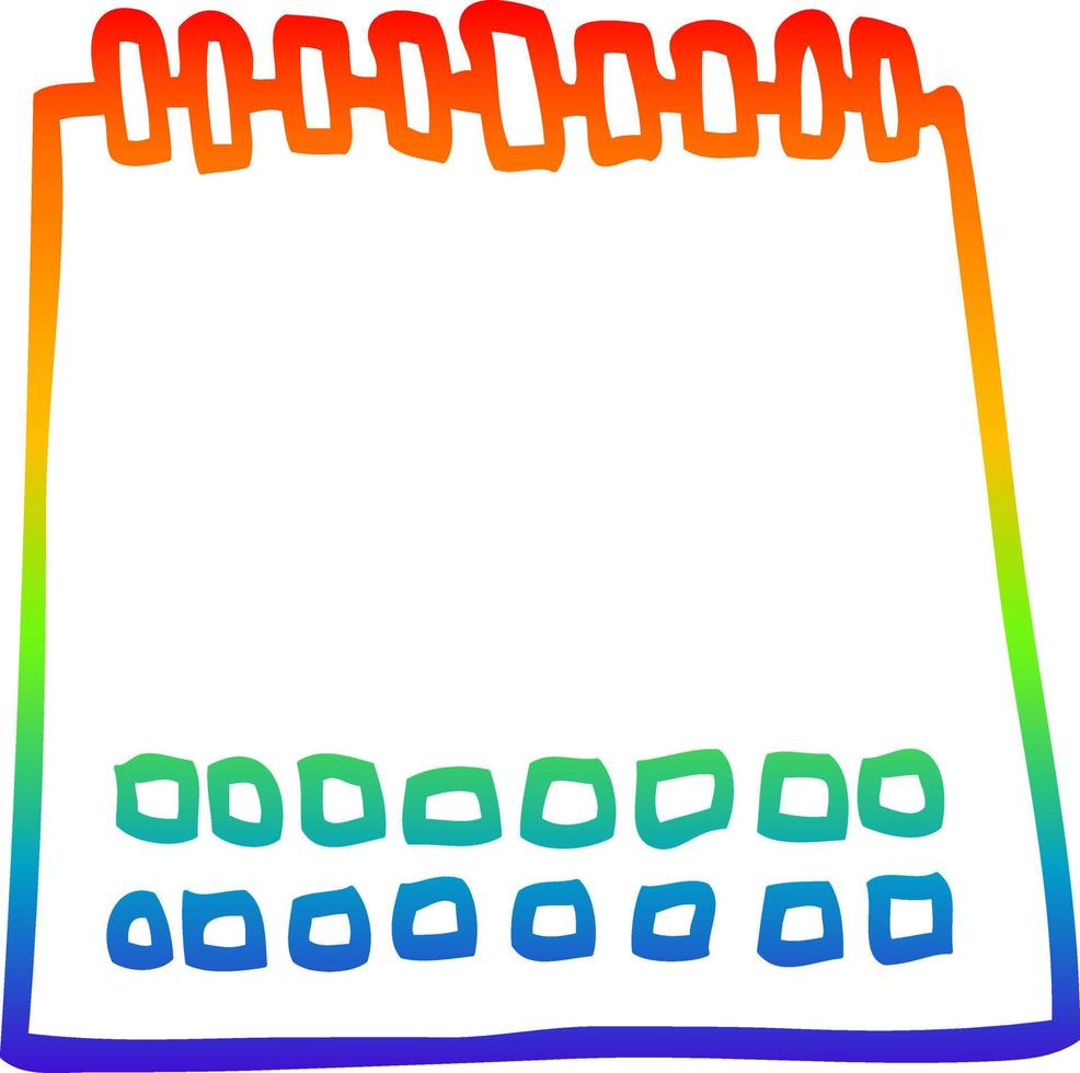rainbow gradient line drawing cartoon blank calendar vector
