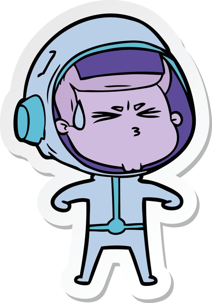 sticker of a cartoon stressed astronaut vector