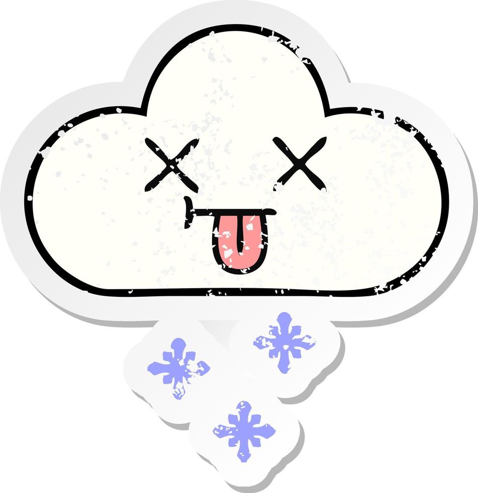 distressed sticker of a cute cartoon snow cloud vector