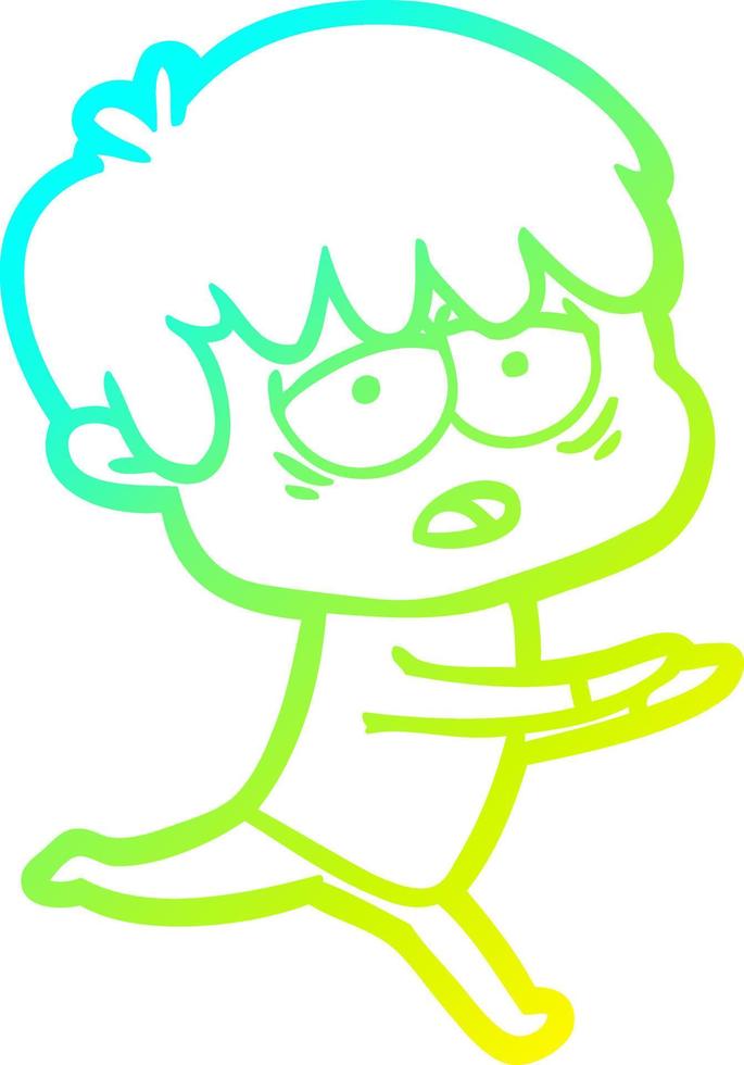 cold gradient line drawing cartoon exhausted boy vector