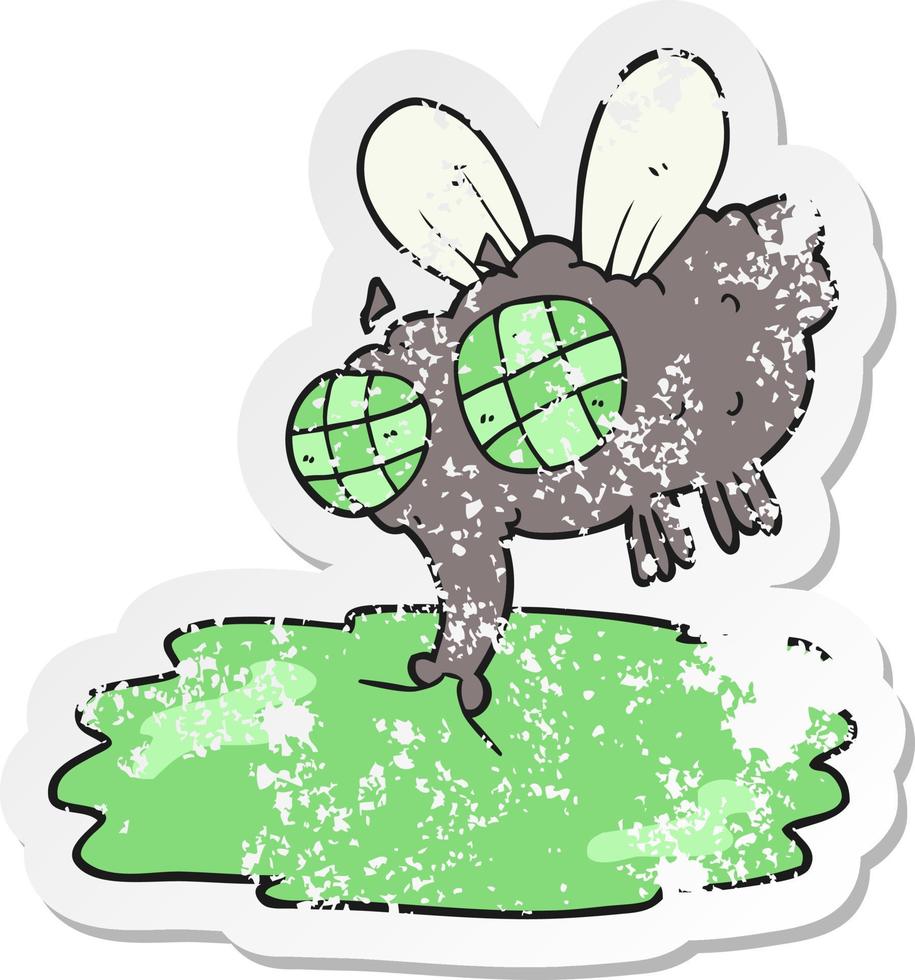 retro distressed sticker of a cartoon gross fly vector