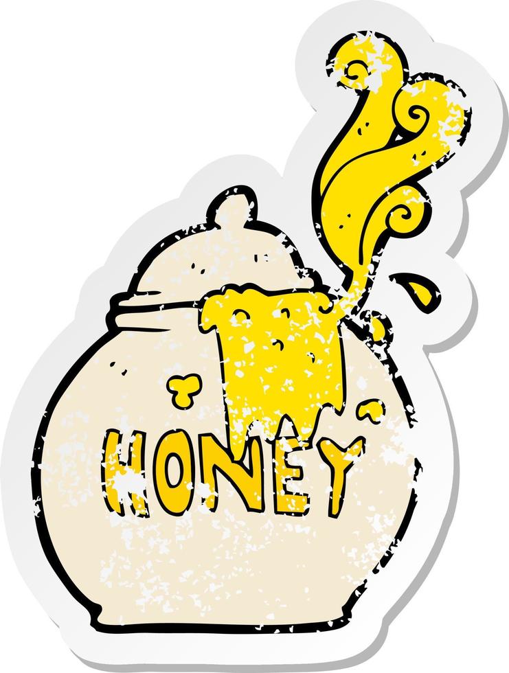 retro distressed sticker of a cartoon honey pot vector