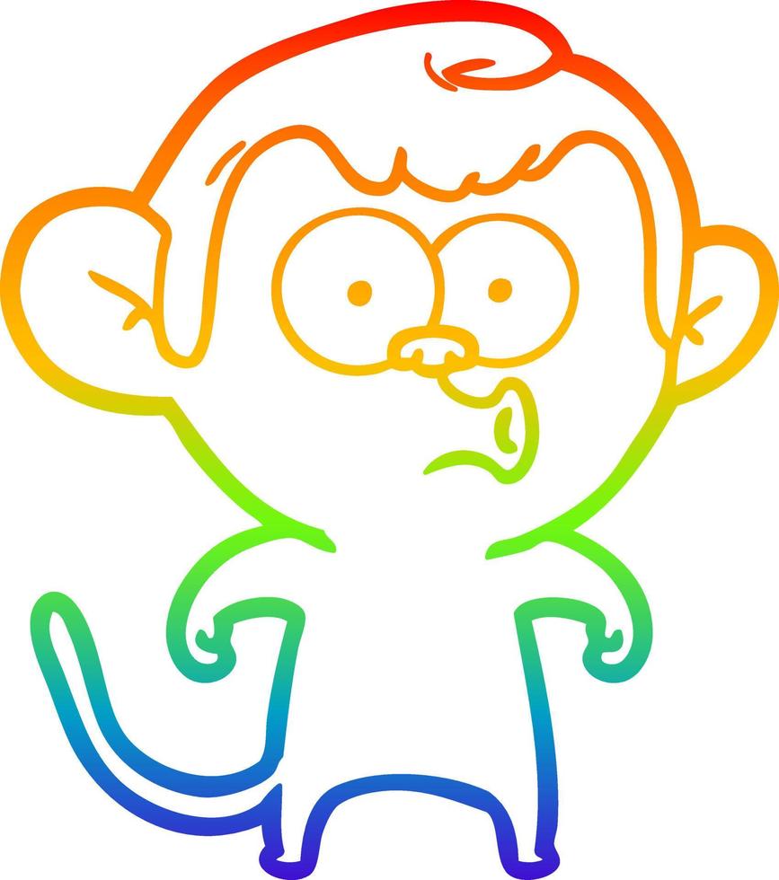 rainbow gradient line drawing cartoon hooting monkey vector