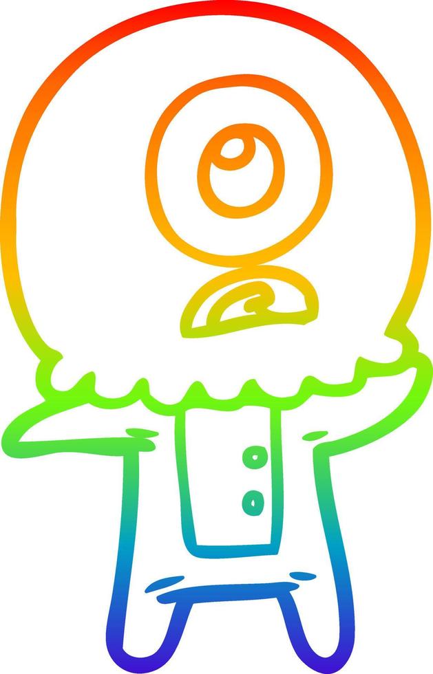 rainbow gradient line drawing cartoon cyclops alien spaceman vector