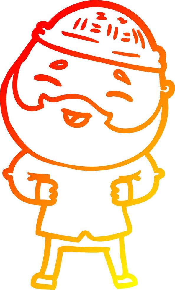 warm gradient line drawing cartoon happy bearded man vector