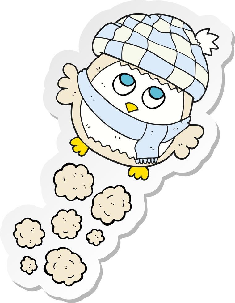 sticker of a cartoon cute little owl flying vector