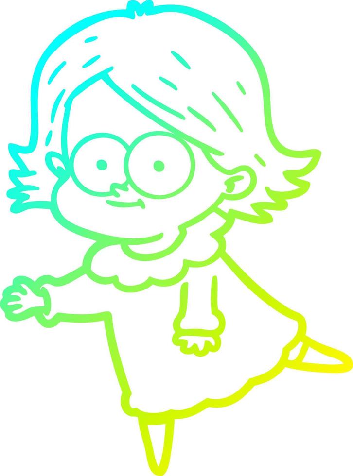 cold gradient line drawing happy cartoon girl vector