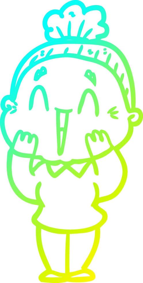 cold gradient line drawing cartoon happy old lady vector