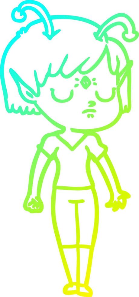 cold gradient line drawing cartoon alien girl vector