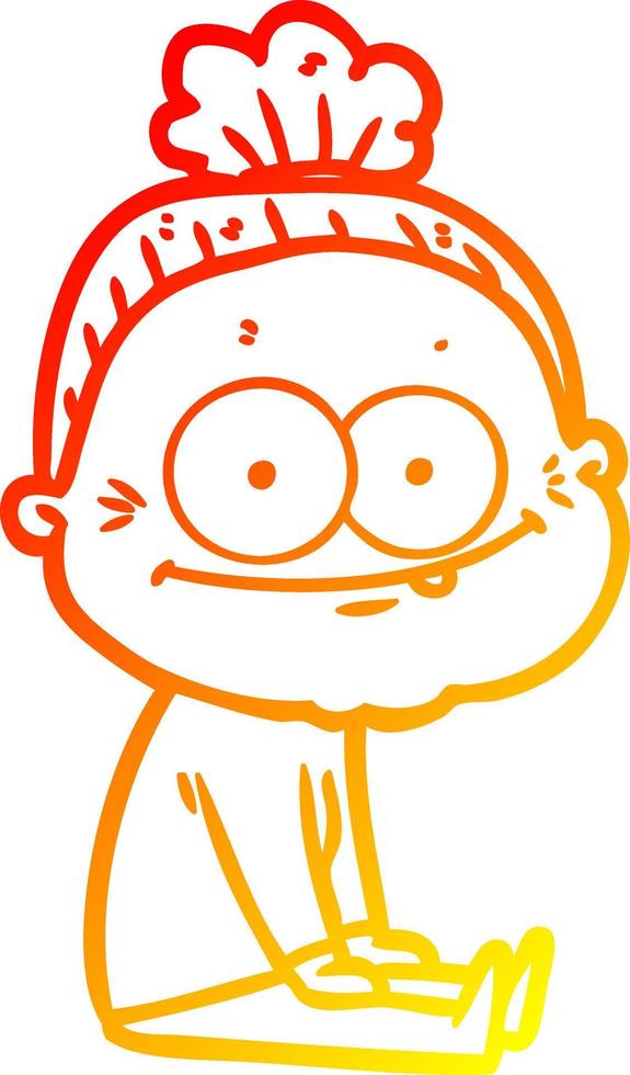 warm gradient line drawing cartoon happy old woman vector