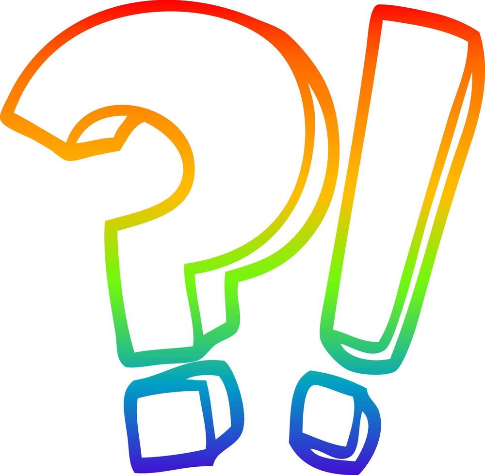 rainbow gradient line drawing cartoon question mark and exclamation mark vector