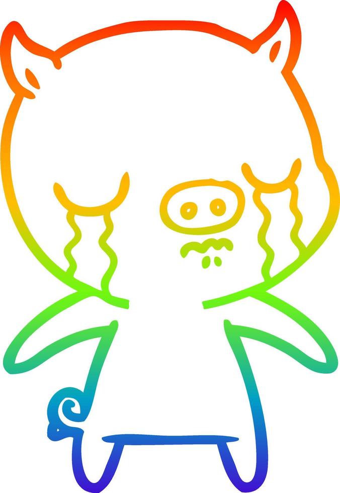 rainbow gradient line drawing cartoon pig crying vector