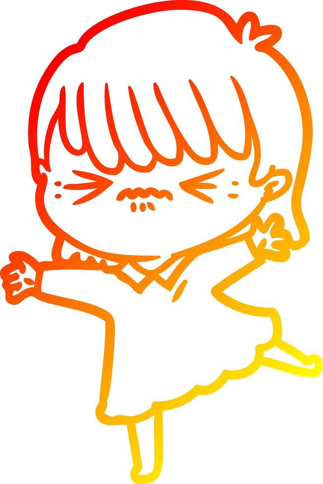 warm gradient line drawing stressed out cartoon girl vector