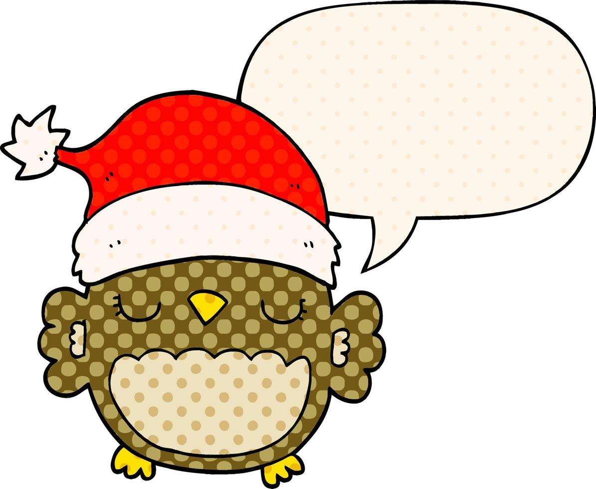 cute christmas owl and speech bubble in comic book style vector