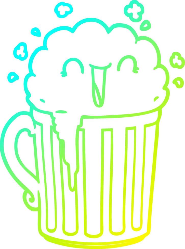 cold gradient line drawing happy cartoon mug of beer vector