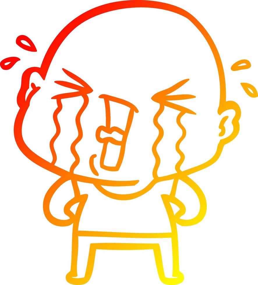 warm gradient line drawing cartoon crying bald man vector